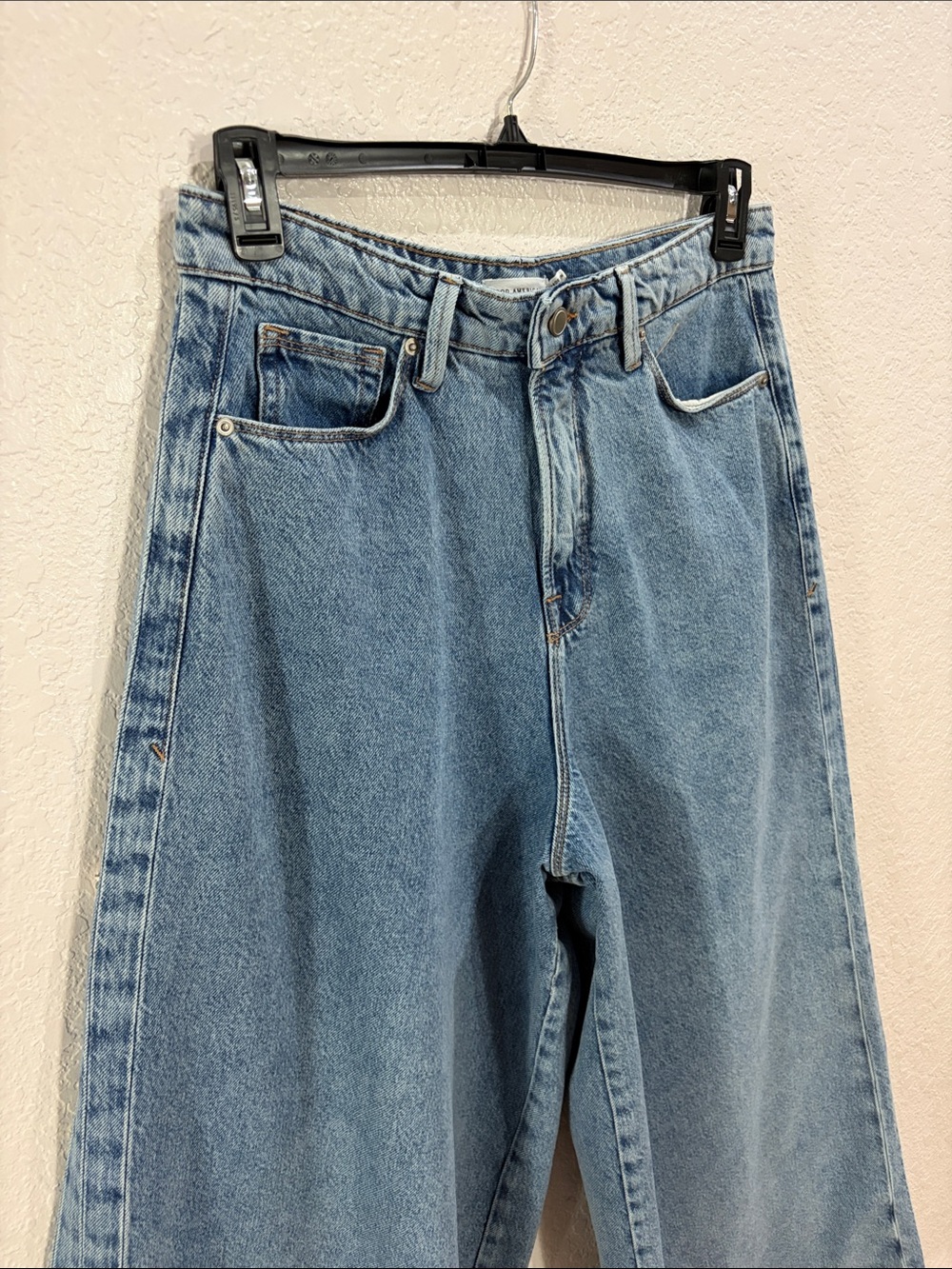 Good American,size 6/28,Women’s Paneled Wide Leg Blue Denim Jeans - Picture 4 of 17